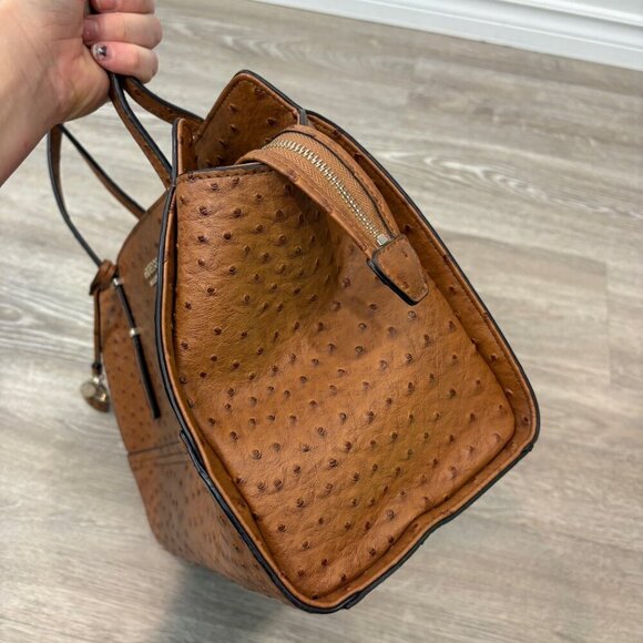 GUESS Brown Faux Ostrich Leather Shoulder Purse Tote Bag 13" x 5" x 9.5" - Picture 3 of 15